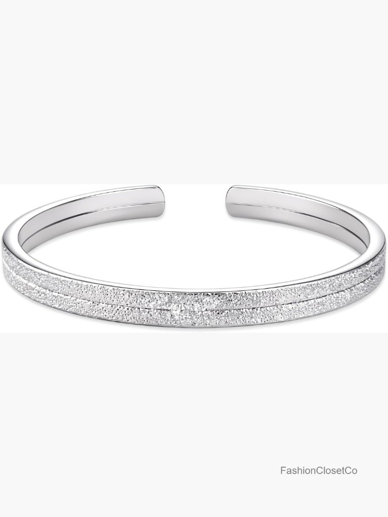 Minimalist Stainless Steel Adjustable Cuff Bracelet, Shiny Textured Hammered